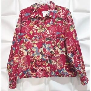 Coldwater Creek Sz XL Red Floral Print Blazer Jacket Spring